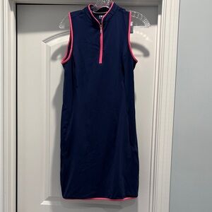 Navy Sleeveless Active Dress with Pink Trim